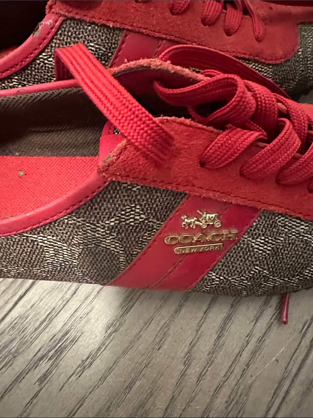 Coach Red Suede-Trim Signature Logo Sneakers - Picture 3 of 5